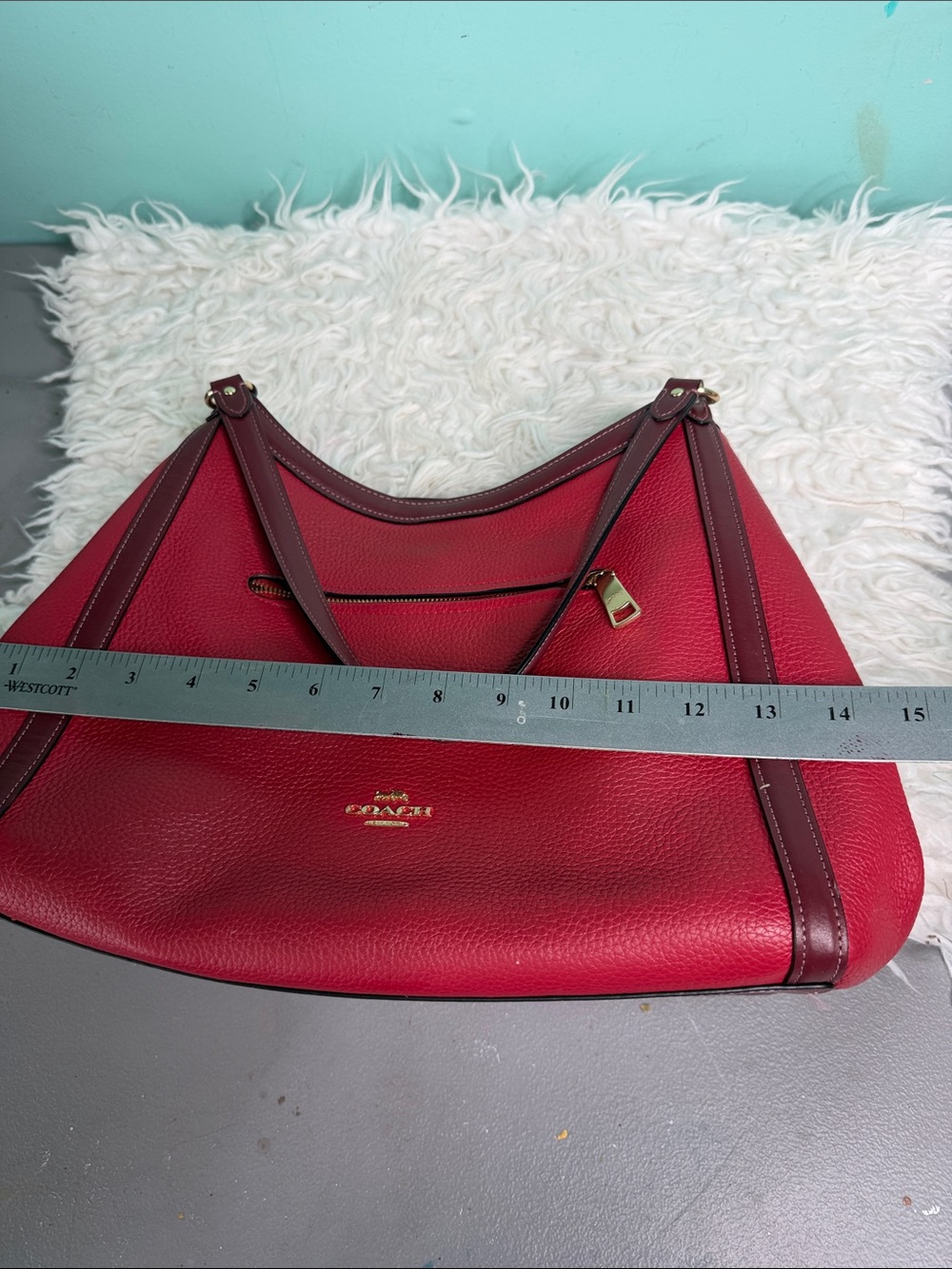 Coach Two-Tone Red Shoulder Bag with Gold Hardware - Picture 11 of 17